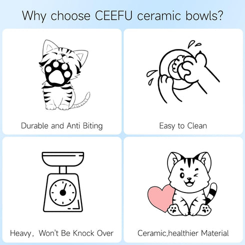 Thicker Ceramic Cat Food and Water Bowls, 3 PCS Whisker Stress Free Cat Dishes, Shallow Pet Food Dish for Cats and