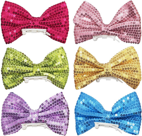 PET SHOW 6Pcs 4" Big Dogs Hair Clips, Bling Hair Bows, Sequins Pet Bowknot, Grooming Accessories for Girls Boys