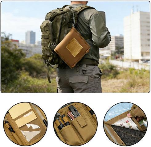Cxomnndiw Waterproof Map Case for Land Navigation Kit - Khaki Tactical Military Pouch, Oxford+TPU, Foldable with Clear