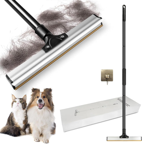 Dual Side Pet Hair Remover Tool, Adjustable Carpet Rake with Copper Serrated & Silicone Edge