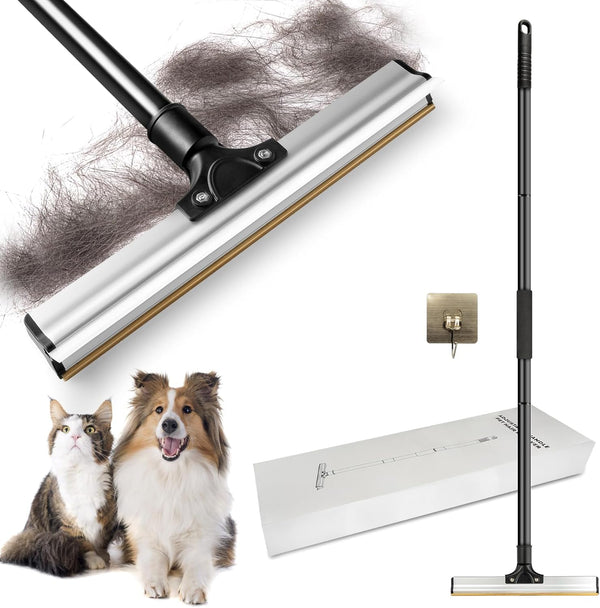 Dual Side Pet Hair Remover Tool, Adjustable Carpet Rake with Copper Serrated & Silicone Edge