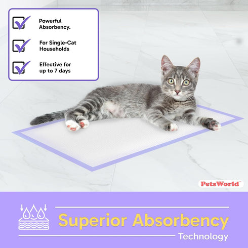 Pack 50 PetsWorld Universal Fit Cat Pad Refills for Litter Box, Unscented, Odor Control