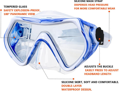 Snorkel Mask Snorkeling Set for Adults and Youth, Full Dry Snorkel Swim Goggles for Diving and Swimming