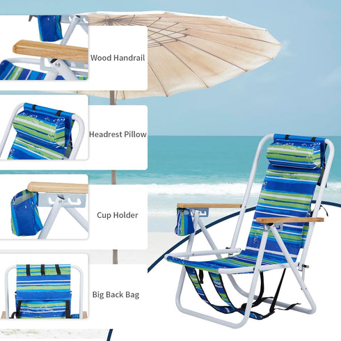 Backpack Vasitelan Folding Beach Chairs for Adults, Folding Heavy Duty Camping Chair with Cup Holder,Adjustable high