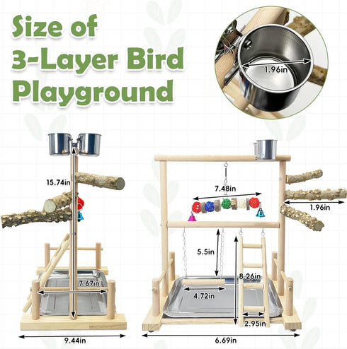 kathson Bird Playground Parrot Perch Stand Toys, Birds Wood Play Gym Activity Center Exercise Playpen Ladder Swing