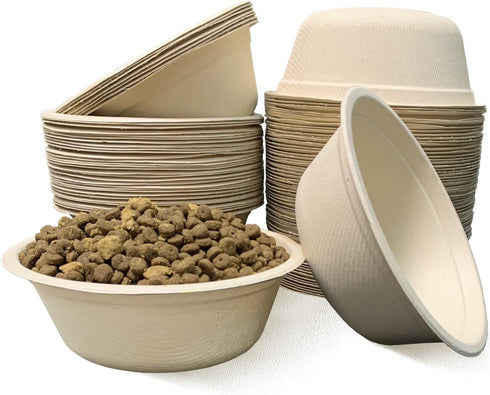 JETKONG 16 oz/2 cup Disposable Dog Bowls, 100% Compostable Paper Feeding Bowls, Pack of 100