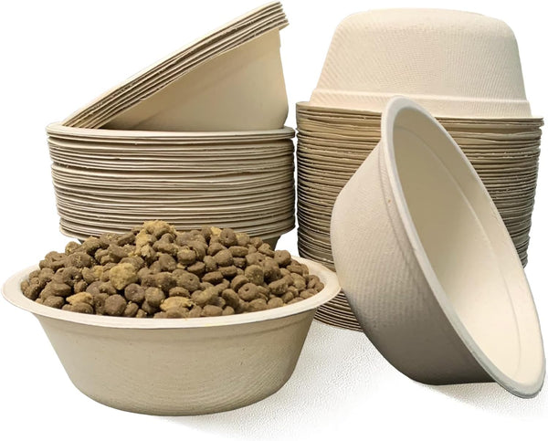 JETKONG 16 oz/2 cup Disposable Dog Bowls, 100% Compostable Paper Feeding Bowls, Pack of 100