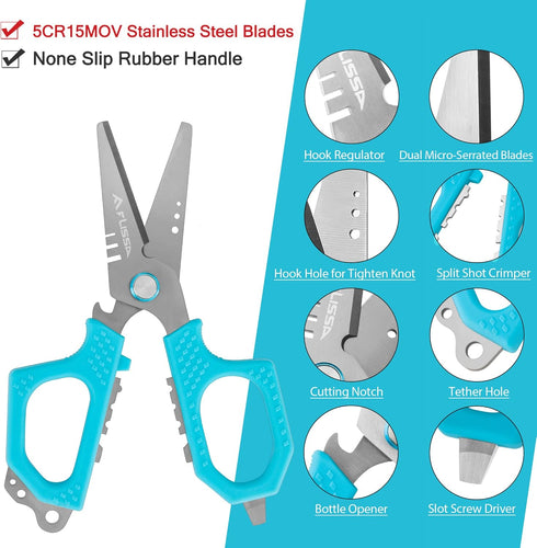 FLISSA Fishing Tool Kit - Fish Gripper, Scale, Scissors, Knife, Pliers & Hook Remover with Safety Lanyard