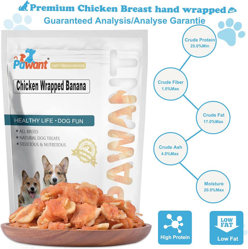 Dog Treats Chicken Wrapped Banana Chews, Rawhide Free Puppy Training Snacks, 0.5lb/227g