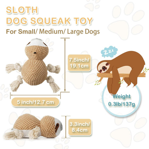 Sloth Interactive Dog Toys, Squeaky Dog Toys Puppy Teething Toys, Crinkle Plush Dog Chew Toy for Small Medium Large Breed, Puppy Chew Toys for Teething, Cute Dog Toys for Dog Gifts