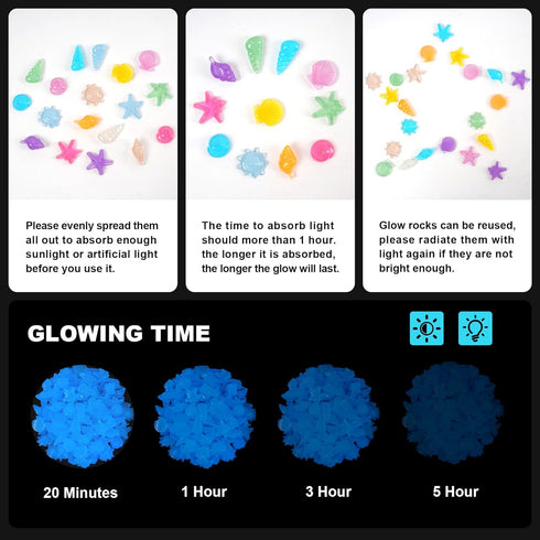 300pc Fish Tank Glow Rocks, Glow in The Dark Pebbles for Aquarium, Garden, Ponds Decor, Blue