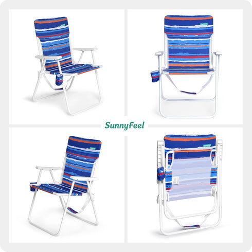 15" 300 LBS, SunnyFeel Tall Folding Beach Chair, Oversized Portable High Seat Sand Chair for Adults Heavy Duty Foldable