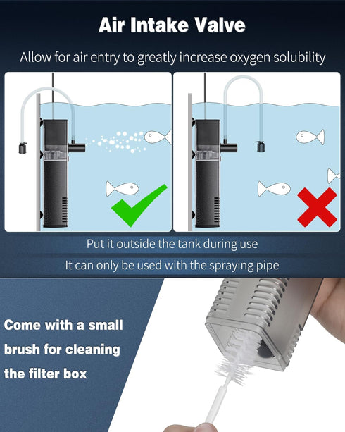 Pawfly Internal Aquarium Filter, 160 GPH Water Pump, Quiet Submersible Bio Sponge Filter