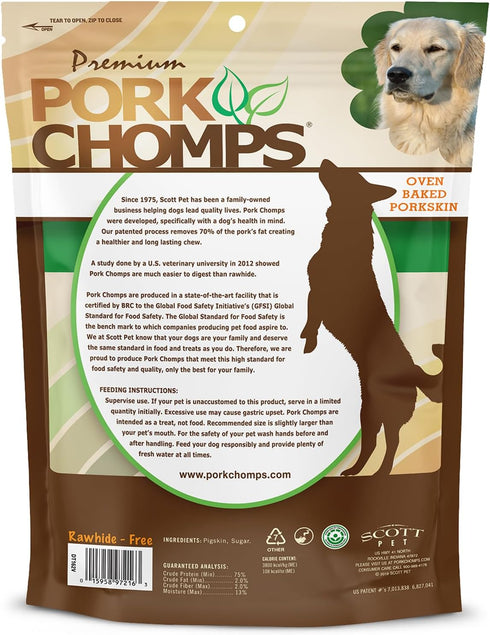 4-inch 10oz Pork Chomps Baked Pork Skin Dog Chews, strips, Bag