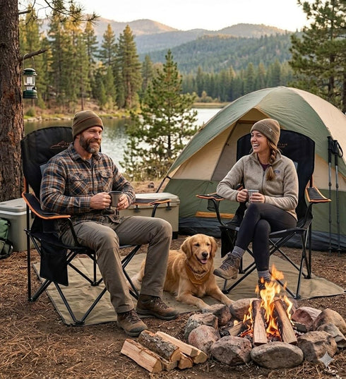 350 LBS FAIR WIND Oversized Fully Padded Camping Chair, Heavy Duty Quad Fold Chair Arm Chair Support with Cup Holder
