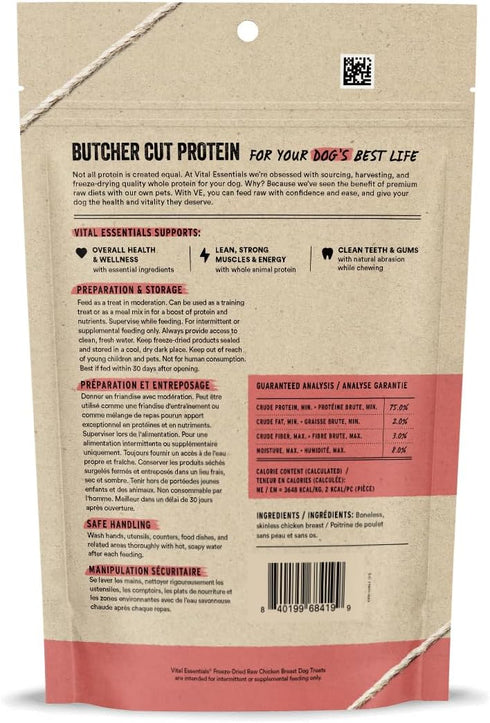 Vital Essentials Freeze Dried Raw Single Ingredient Dog Treats, Chicken Breast, 3.75 oz