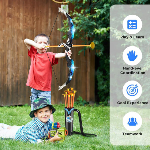 VATOS 2 Pack Bow and Arrow Toy - Light Up Archery Toy with Cup Suction Target & Dart Board for Indoor Outdoor Activity