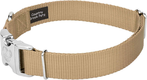 Premium Nylon Dog Collar with Metal Buckle for Small Medium Large Breeds - Country Brook Petz, Copper Gold, Medium, 3/4