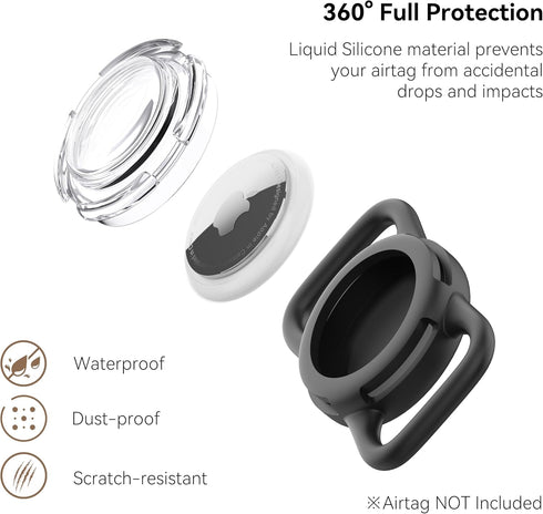Waterproof Airtag Dog Collar Holder - Silicone & ABS Airtag Holder for Dog & Cat Collars, Lightweight Protective Case