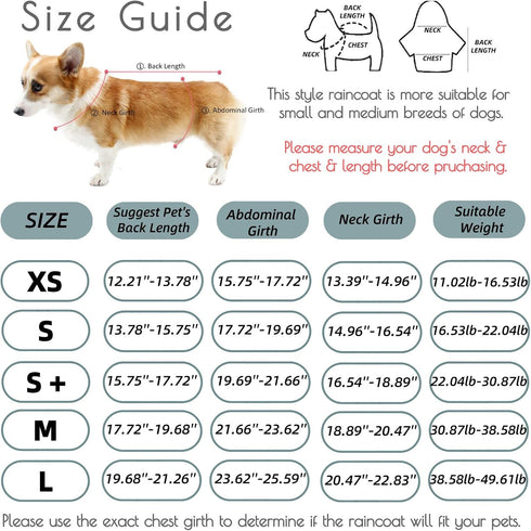 Dog Raincoat with Hood for Medium Dog - Luccalily Waterproof Jacket with Reflective Strip, Adjustable Belly Strap