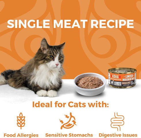 KOHA Limited Ingredient Diet Chicken Pate for Cats - Single Meat Wet Cat Food for Sensitive Stomachs - 3oz Pack of 24