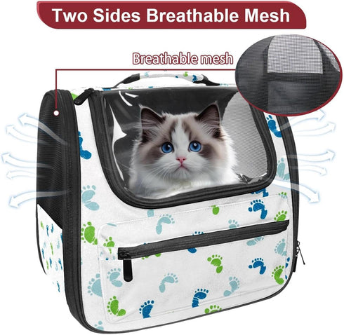(3) Baby Footprints Pattern Green Blue Pet Travel Carrier | Ventilated Comfortable Design with Safety Features | Ideal