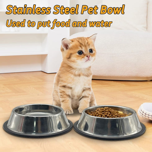 Fhiny 4Pcs Stainless Steel Dog Cat Bowls with Rubber Base, Stackable Non-Slip Dish Plate for Small Medium Animals