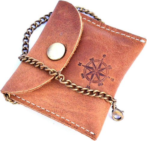 THOR INSTRUMENTS Handmade Nautical Brass Push Open Compass On Chain with Leather Case Pocket Compass Gift Compasses