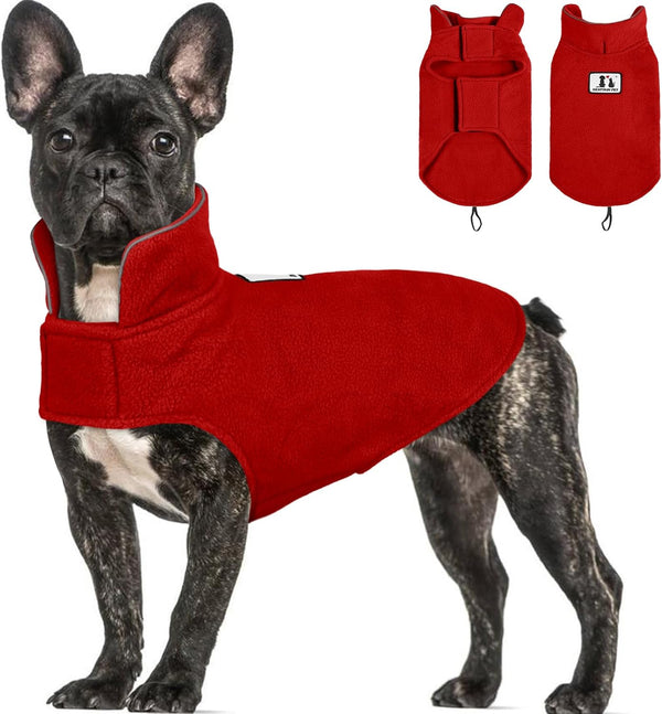 DENTRUN Reversible Dog Coat - Windproof Polar Fleece Vest with Reflective Neck Strips, Easy-On Jacket for Small Dogs