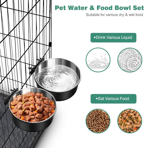 2 Pack No Spill Dog Crate Water Bowl, Hanging Kennel Bowls for Pet Cage Accessories