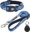 azuza Reflective Dog Collar and Leash Set, Blue Camo Padded Collar with Matching Clip Handle Leash for Small Dogs
