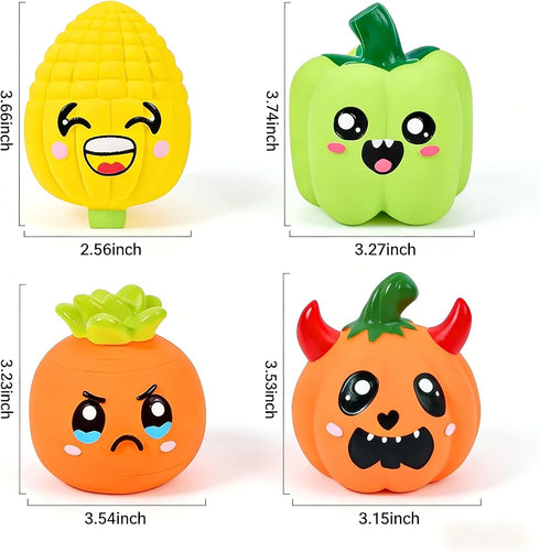 Set, 4 Pack Squeaky Pet Toys Natural Latex Rubber, Interactive Vegetable Shape with Cute Faces, for Large Medium Small