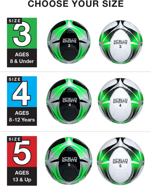 Soccer Ball (Black/Green/Silver, White/Green/Silver) with Pump, Size 3, Pack of 2