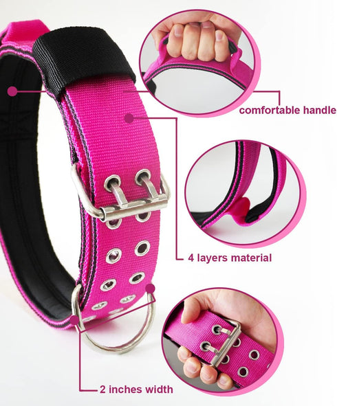 Dog Collar for Large Dogs - 2 Hot Pink Collars with Handle for Extra Large Breeds, Heavy Duty K9 Nylon Tactical Collar