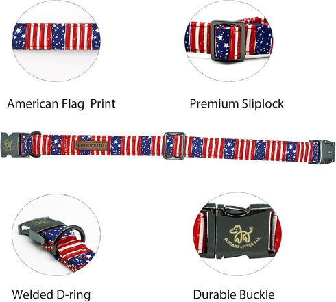 Independence Day Elegant Little Tail Dog Collar, Adjustable Holiday Pet Collar for Small Medium Large Dogs, Patriotic