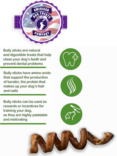 (PACK 20) Bully stick springs for dogs - Fun, challenging single ingredient treats - Digestible Pizzle Stick chews