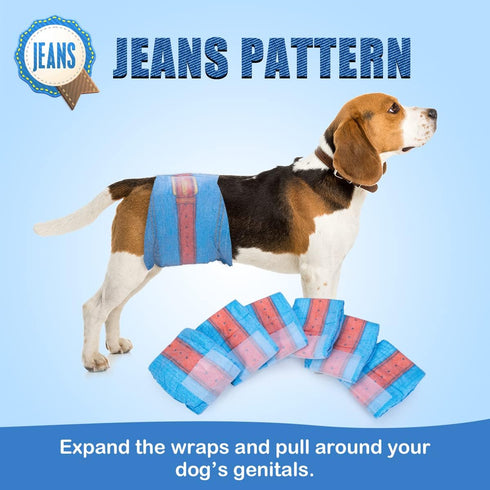 Dono Disposable Dog Diapers Male-Dogs Jeans Super Absorbent Soft Pet Diapers Doggie Wraps for Male Puppy Dogs, Leak
