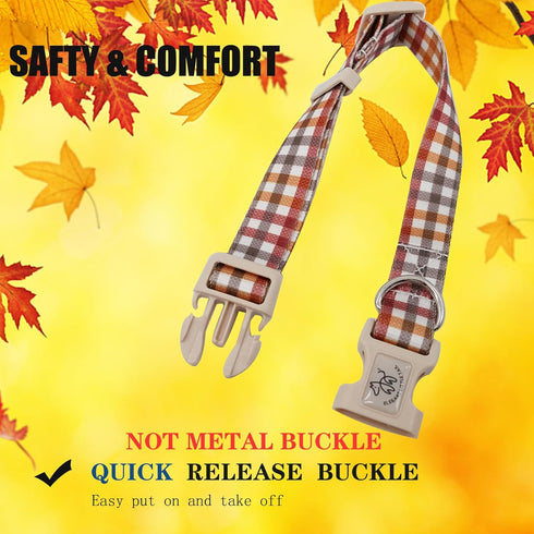 Elegant Little Tail Fall Dog Collar, Adjustable Soft Puppy Collars with Quick Release Buckle (L, Yellow Plaid)