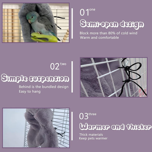Corner Fleece Bird Blanket for Cage, Cozy Snuggle Hut Warm Bird Nest House Bed for Parrots, Small Conures, Lovebirds