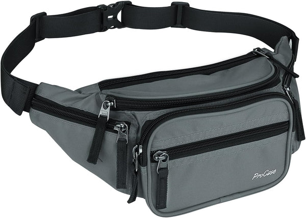 ProCase Fanny Pack Waist Packs for Men Women, Hip Pack for Travel Hiking Running Outdoor Sports - Grey
