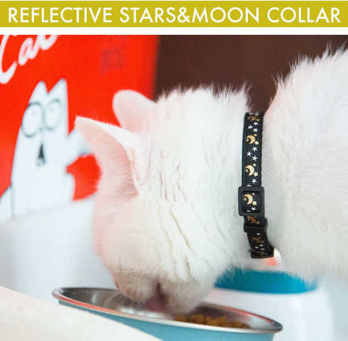 Cat Collar Stars and Moon, 4-Pack Reflective with Bell, Solid & Safe Nylon Breakaway Collars for Cats