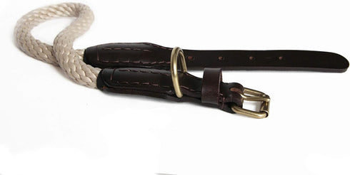 Alvalley Rope & Leather Dog Collar with Buckle, Heavy-Duty Pet Collars for Dogs, Soft Braided Collar