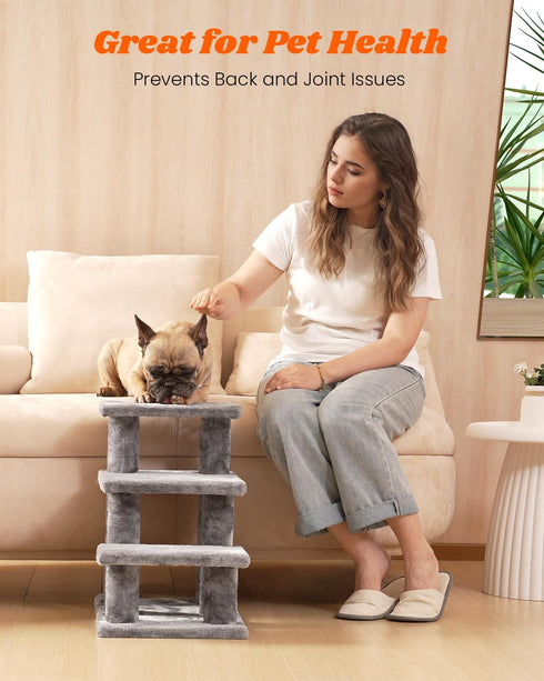 Pawque Dog Stairs for Small Dogs - Stable Pet Steps with High-Strength Boards, 3 Steps, Grey