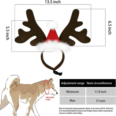 KUDES Dog Christmas Reindeer Antlers Headband, Classic Elk Hat Headwear Pet Costumes Accessories