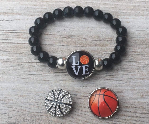 Sportybella Basketball Interchangeable Snap Charm Bracelet - Beaded Jewelry for Basketball Lovers
