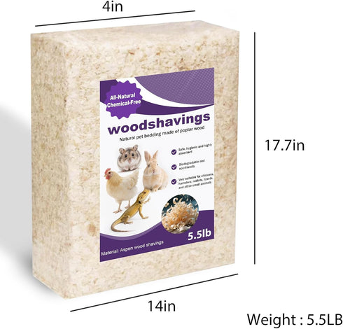 XXYOUPIN 5.5 Lb, Shavings70L Natural Aspen Shavings Pet Bedding Low-Dust & Chemical-Free, Ultra-Absorbent Cage Litter
