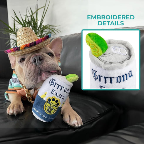 Haute Diggity Dog Grrrona Beer Can, Plush Designer Dog Toy with Interactive Squeaker, Machine-Washable