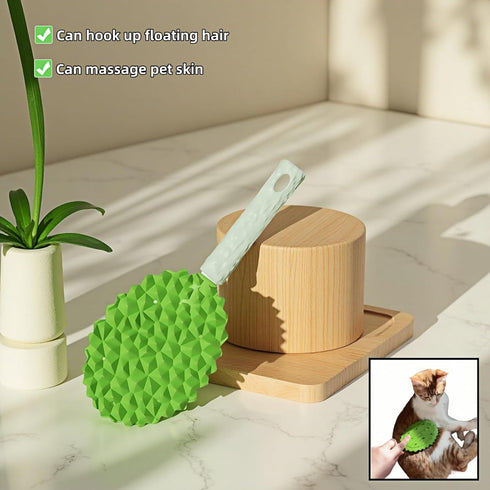 8.66 inch Pet Durian Massage Comb, Dual-Sided Cat Dog Grooming Tool with Back Scraping Teeth, Green