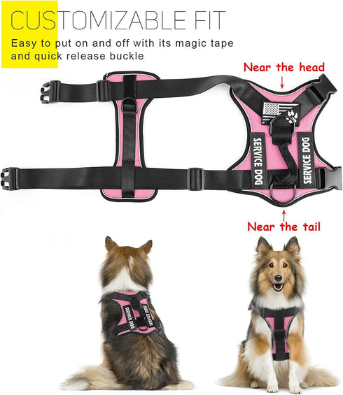 Demigreat Service Dog Harness, Reflective Vest with 5 PCS Patches, Adjustable Soft Oxford Harness for Easy Control