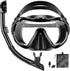 Snorkeling Gear for Adults, Anti-Fog Tempered Glass Lens, Anti-Leak Set with Mesh Bag